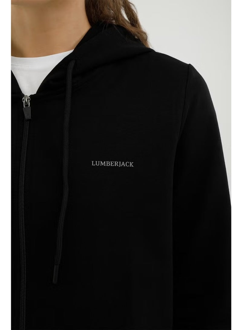 LUMBERJACK W-SN77 Basic Full Zip Hoo Black Women's Tracksuit Top - Image 2